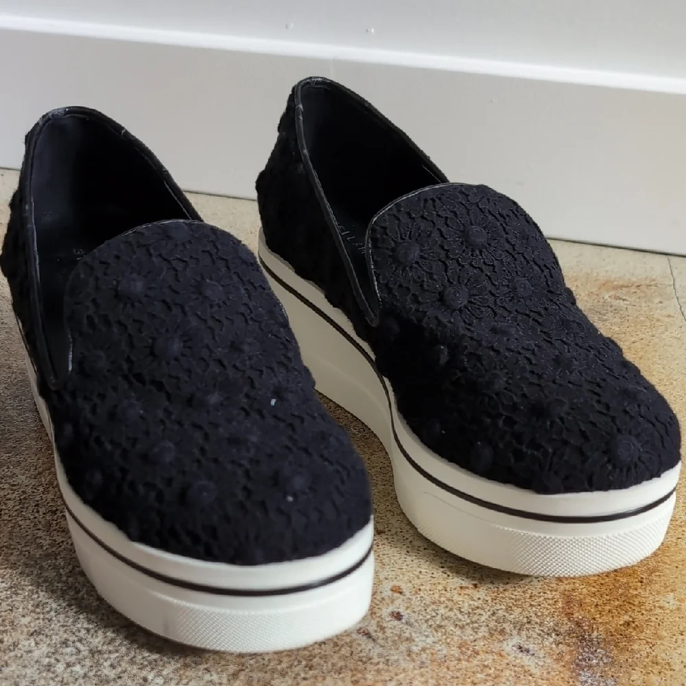 Stella McCartney | Black Floral Crochet Platform Slip-on Shoes Size 7.5 - Picture 3 of 15